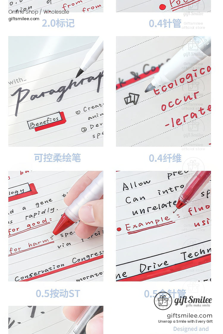 7-Tip Redblack Quick-Dry Ink Set Multi-Tip Writing Pen Set | KS-MX-082