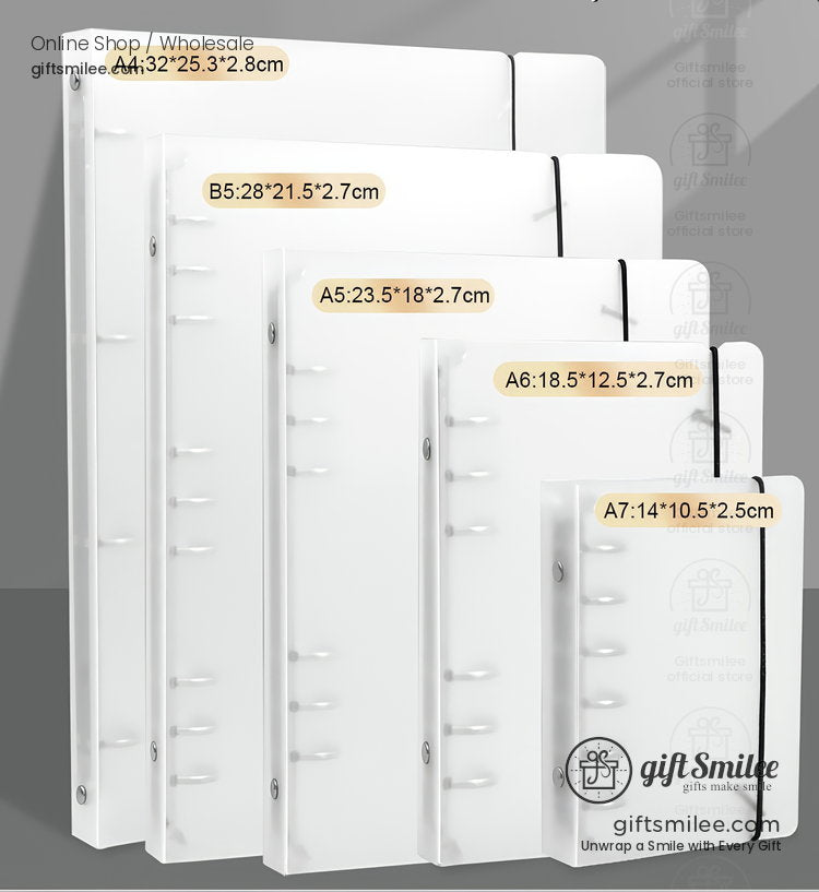 White translucent document folders with elastic bands in A4 B5 A5 A6 and A7 sizes durable plastic material