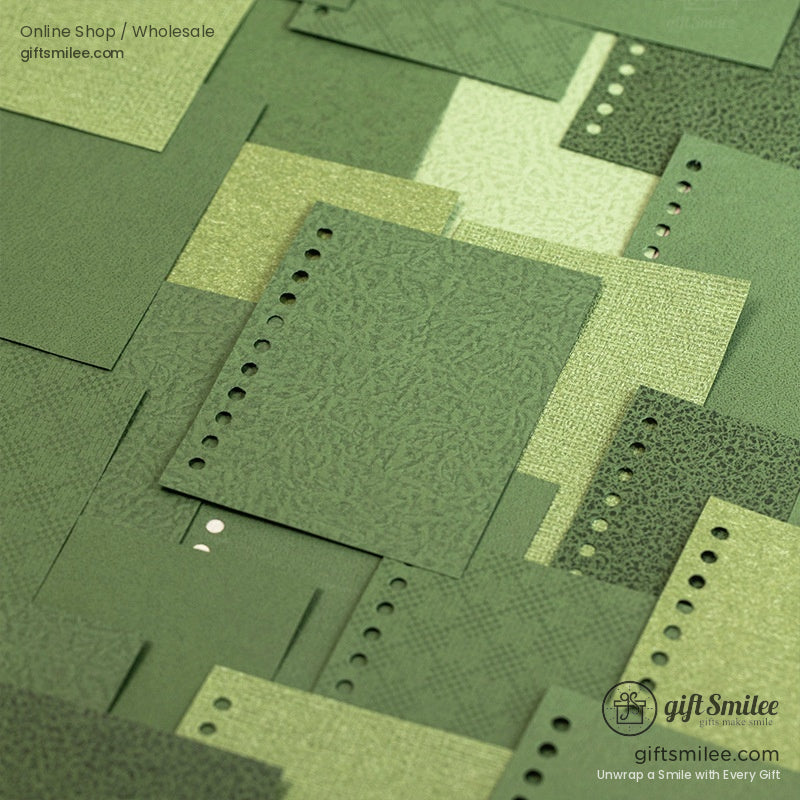 Green textured cardstock sampler with punched holes for planners or scrapbooking by giftsmilee.com