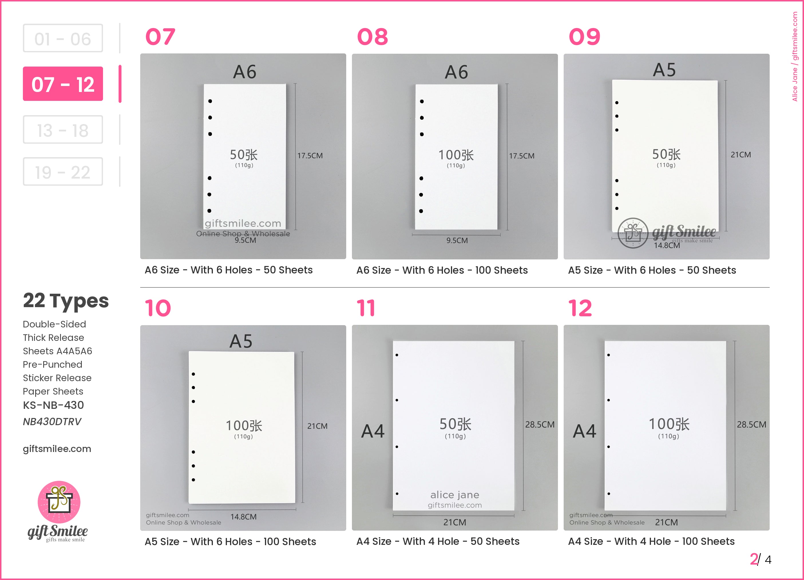 Double-Sided Thick Release Sheets A4, A5, A6 Pre-Punched Sticker Release Paper Sheets | KS-NB-430