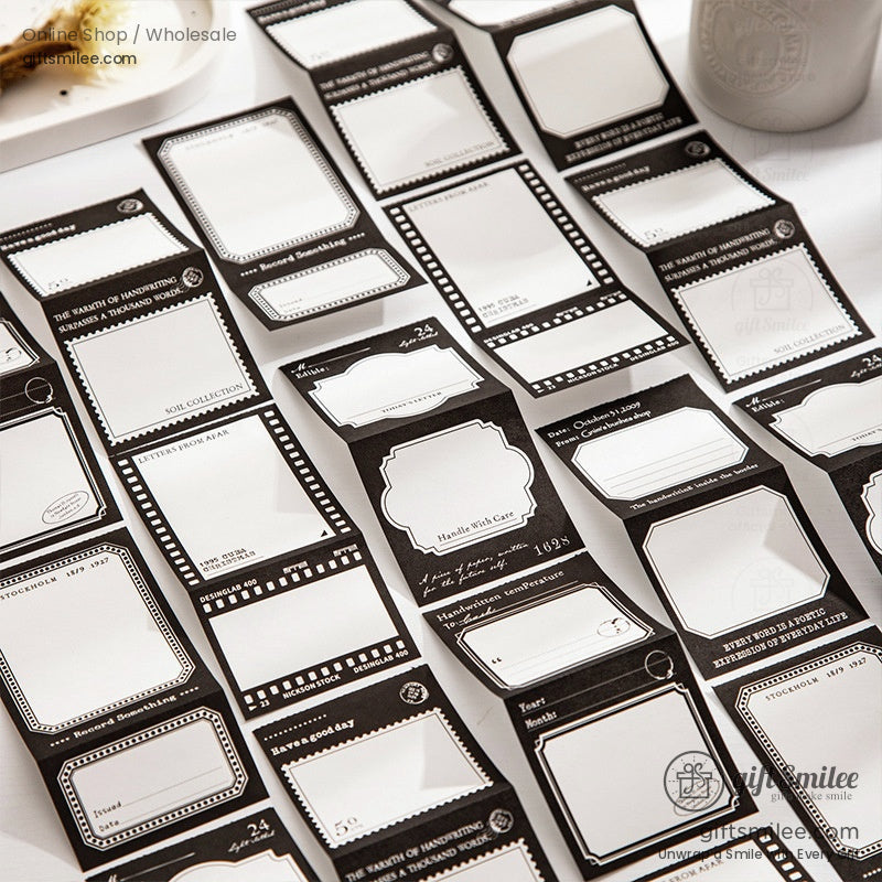 Black and white vintage label sticker set for journals and scrapbooking, aesthetic stationery product photo