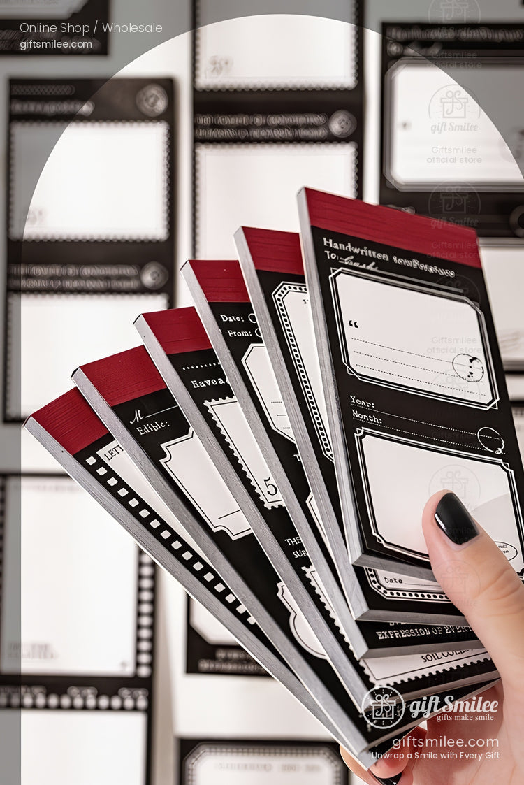 Handwritten label sticker pads set – black and white memo tags for gifts, journals, and scrapbooking from giftSmile online shop.