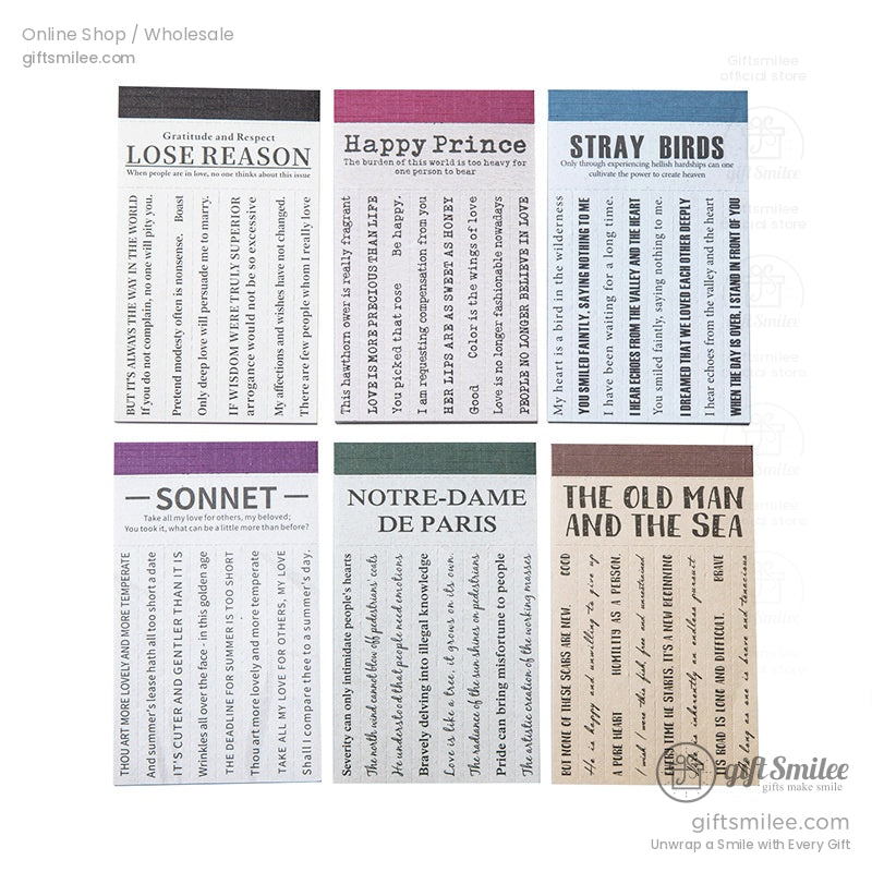 Vintage Book-Quote Tearable Paper 6-Color Mixed Perforated Strips Decorative Sticker Notes | KS-NP-435