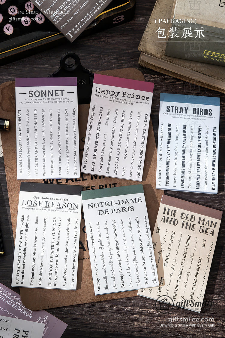 Vintage Book-Quote Tearable Paper 6-Color Mixed Perforated Strips Decorative Sticker Notes | KS-NP-435