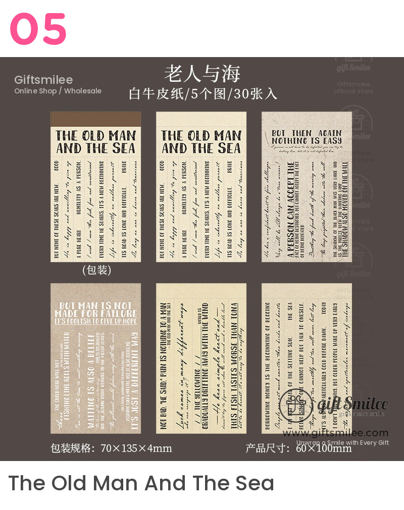 Vintage Book-Quote Tearable Paper 6-Color Mixed Perforated Strips Decorative Sticker Notes | KS-NP-435