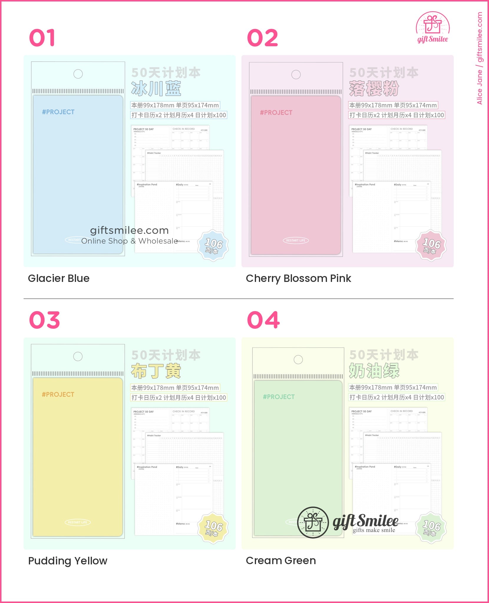 “Glacier Blue 50-day project planner notepad – pastel blue tear-off pad with grid and checklist sheets by giftSmilee”