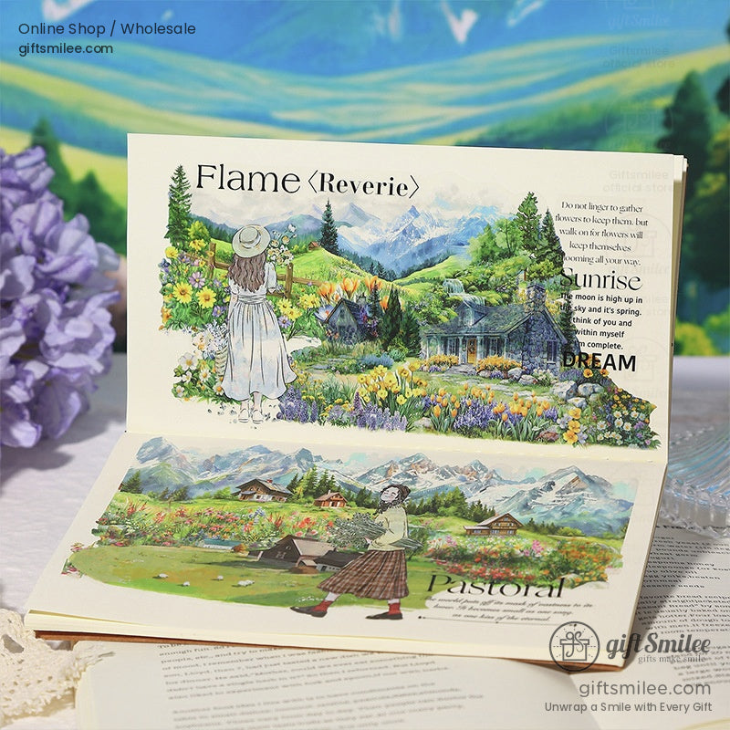 Set of vintage washi tapes featuring scenic countryside landscapes and cottages