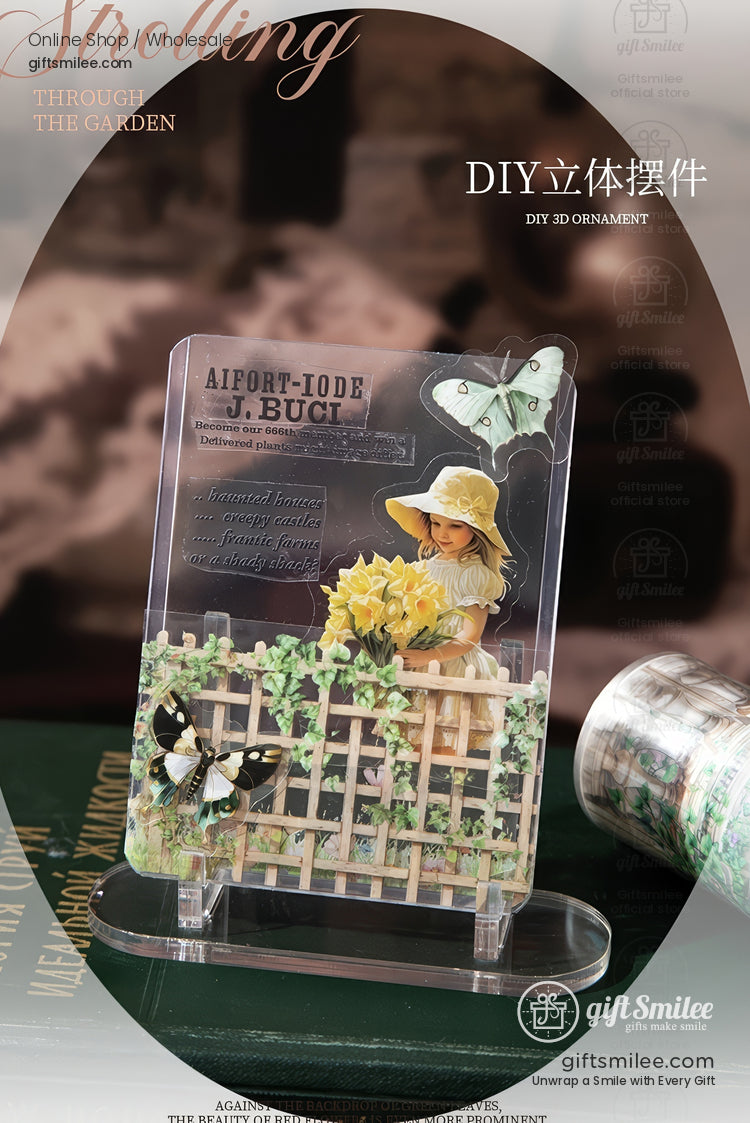 DIY 3D acrylic ornament featuring a vintage-style girl with sunflowers and butterflies on a clear stand, decorative craft display from giftsmilee.