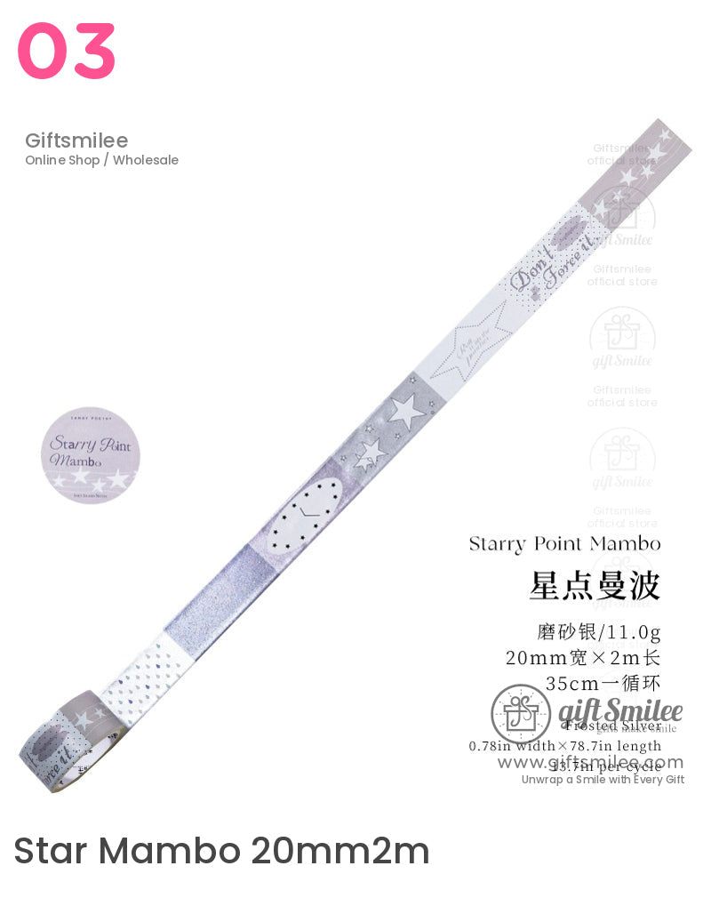 Starry Point Mambo washi tape in silver, 20mm width x 2m length, constellation and star pattern from Giftsmilee