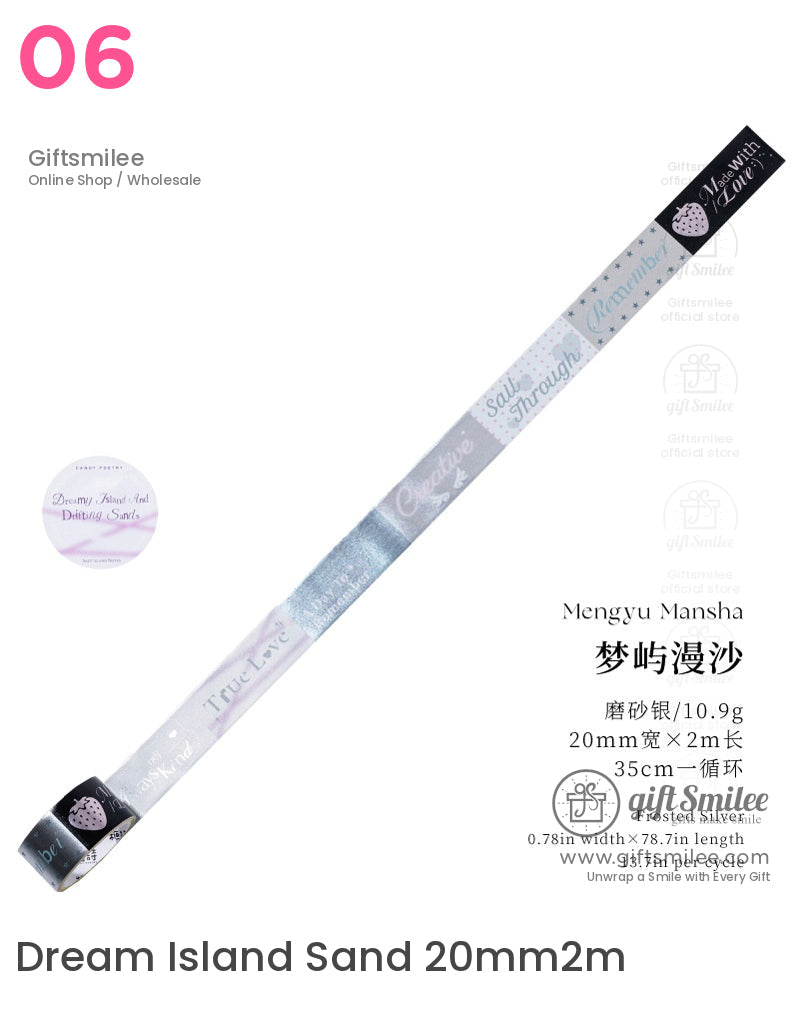 Dream Island Sand 20mm x 2m decorative washi tape by Giftsmilee with pastel silver gradient and love-themed text patterns