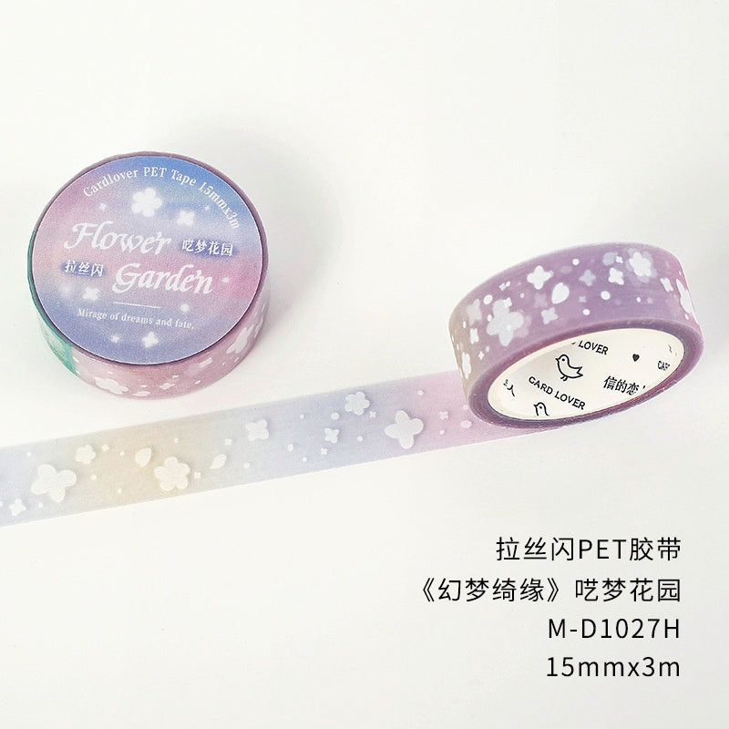 Pastel gradient PET tape with white floral patterns 15mm wide ideal for decorative crafting and journaling