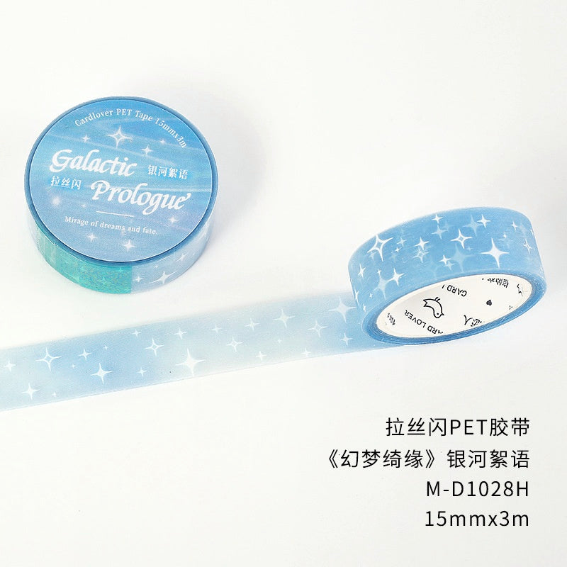 Blue PET washi tape with white star pattern 15mm wide and 3m long ideal for crafts and decorative projects