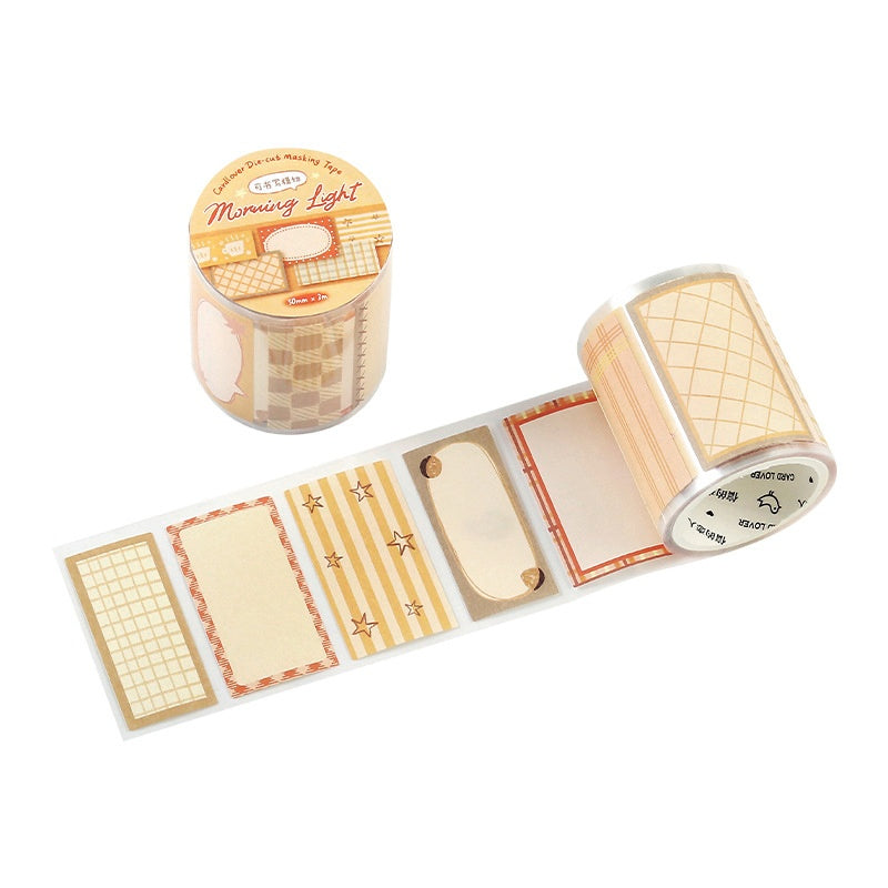 Beige decorative masking tape roll with grid stripe and star patterns ideal for journaling or crafts