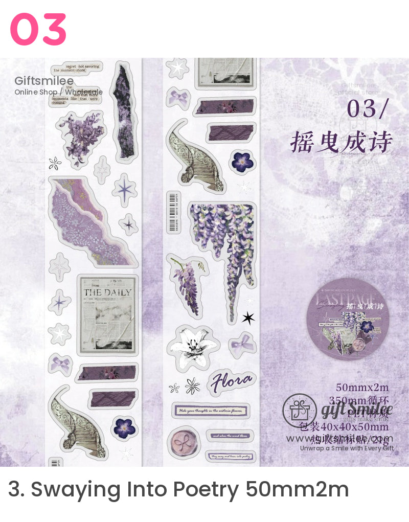 Purple and white floralthemed PET sticker set with wisteria lilies vintage patterns and decorative accents