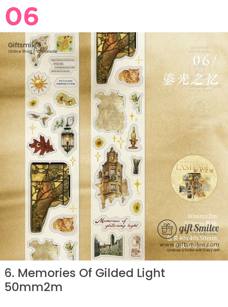 Vintagethemed sticker set with stained glass patterns sunflowers lanterns cats and golden accents on beige background