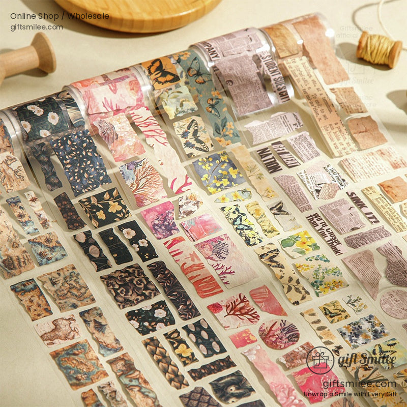 Pet Transparent Pre‑Cut Vintage Collage Decorative Washi Tape Stickers | KS-RT-1727