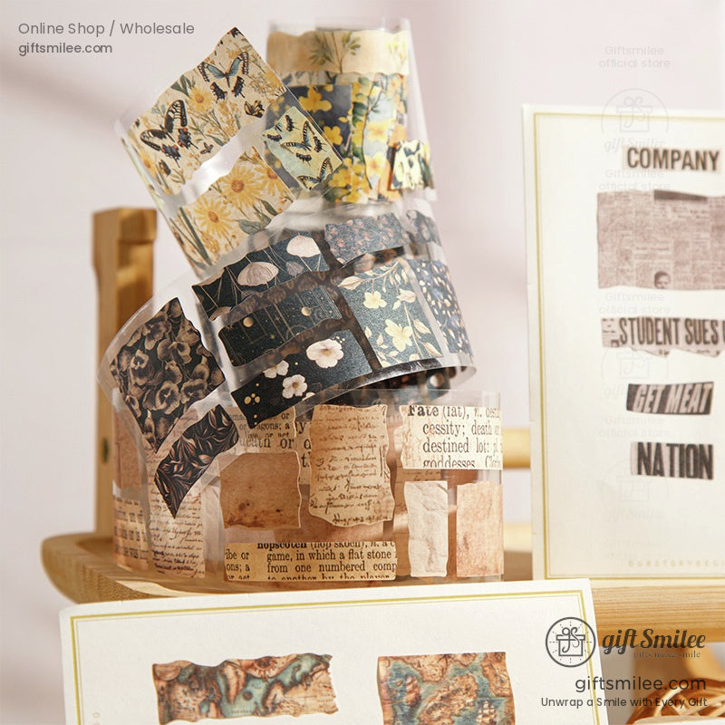 Pet Transparent Pre‑Cut Vintage Collage Decorative Washi Tape Stickers | KS-RT-1727