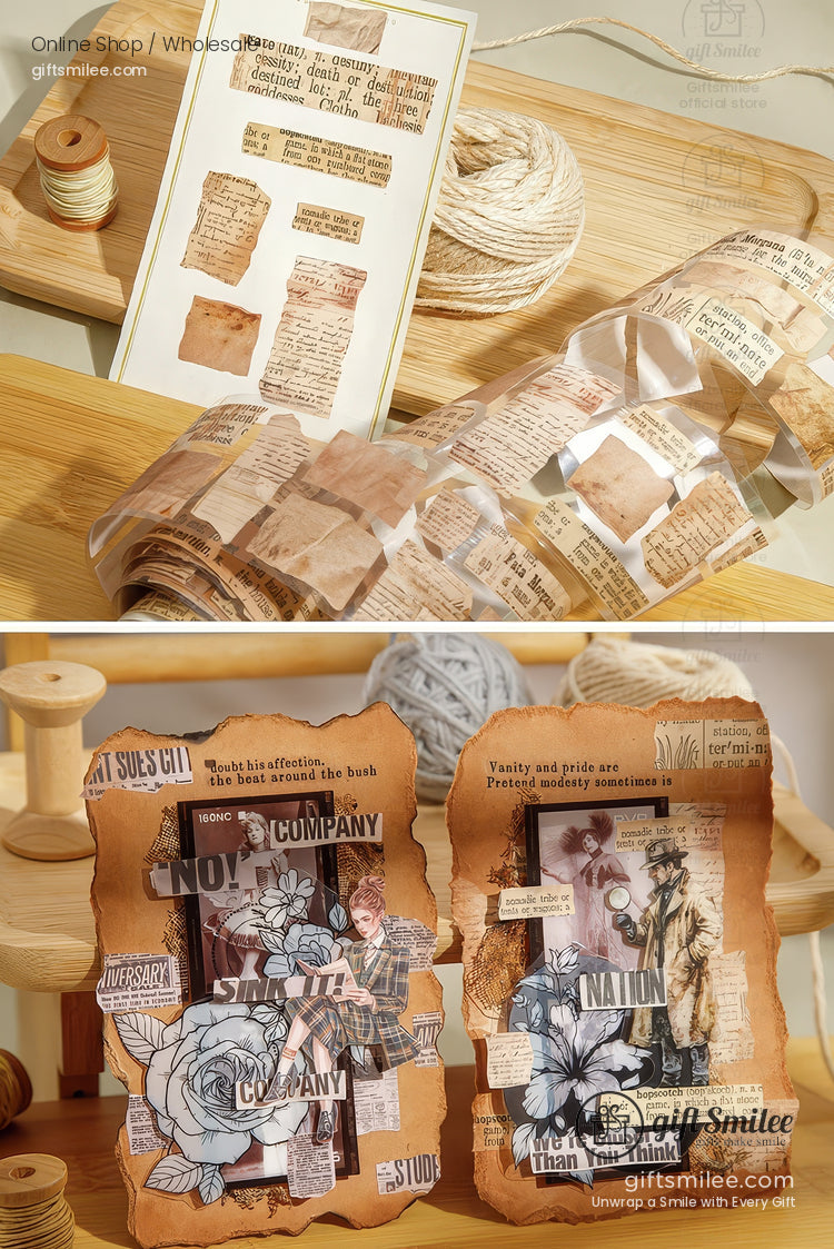 Pet Transparent Pre‑Cut Vintage Collage Decorative Washi Tape Stickers | KS-RT-1727