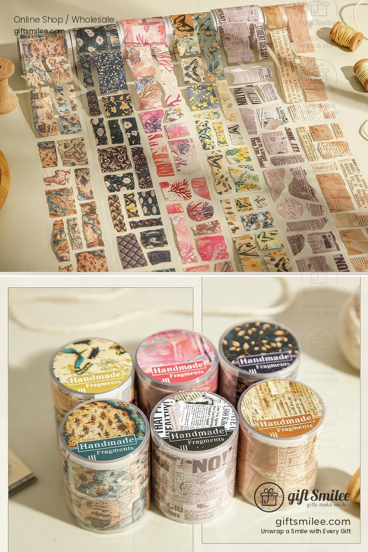 Pet Transparent Pre‑Cut Vintage Collage Decorative Washi Tape Stickers | KS-RT-1727