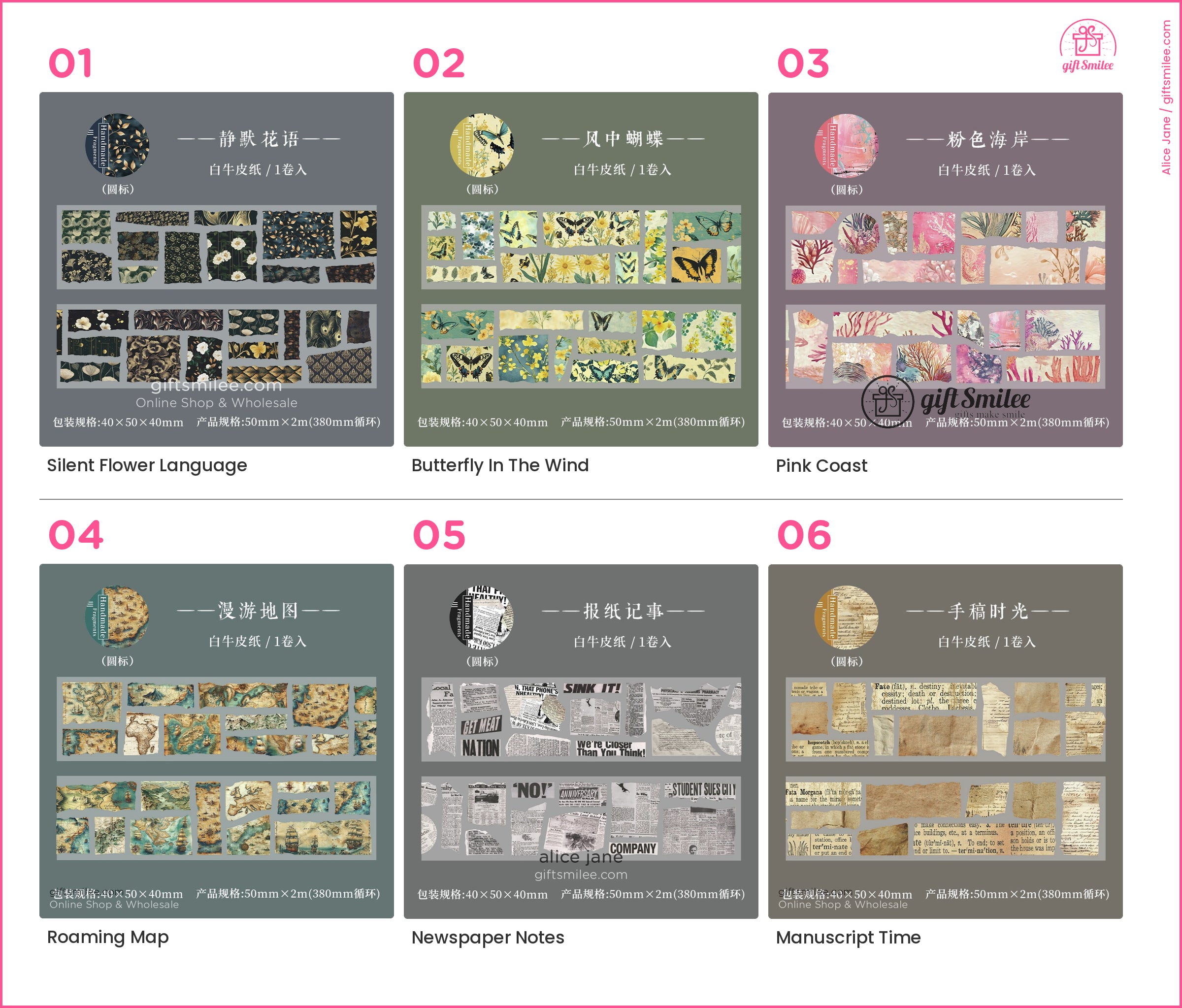 Pet Transparent Pre‑Cut Vintage Collage Decorative Washi Tape Stickers | KS-RT-1727