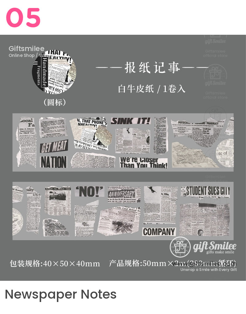 Pet Transparent Pre‑Cut Vintage Collage Decorative Washi Tape Stickers | KS-RT-1727