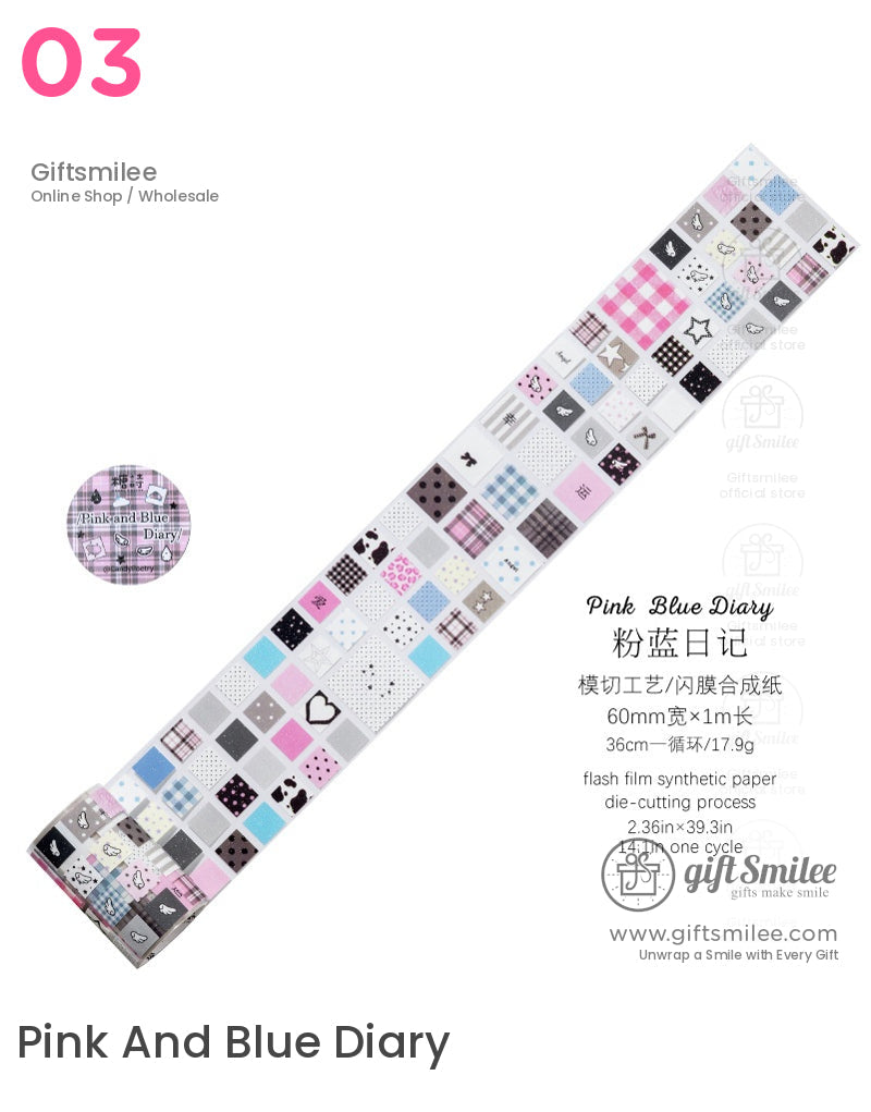 Glitter Pet Die-Cut Peel-Off Squares Washi Tape Stickers | KS-RT-1728