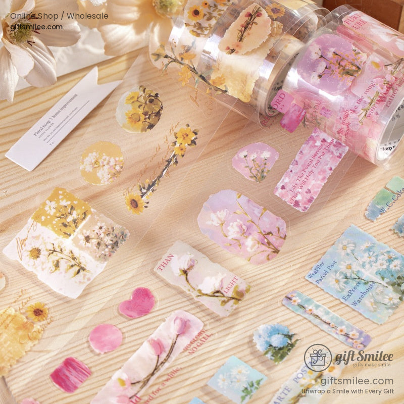 Pet Clear Die-Cut Floral Foil Accents Decorative Sticker Roll | KS-RT-1729