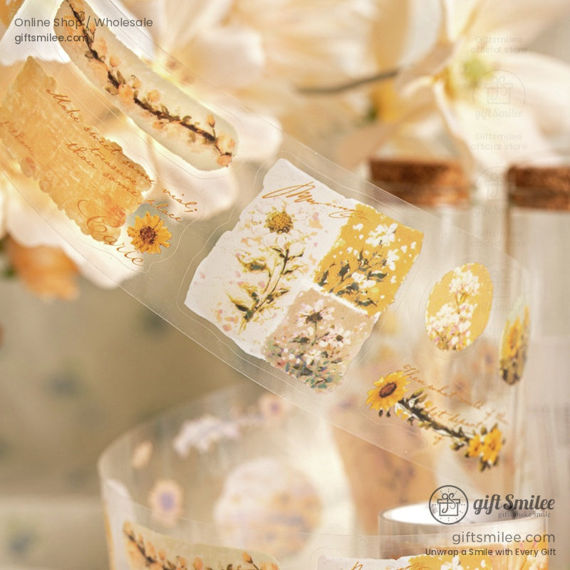Pet Clear Die-Cut Floral Foil Accents Decorative Sticker Roll | KS-RT-1729