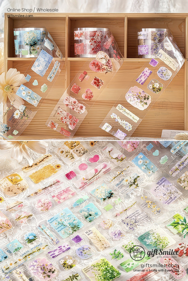 Pet Clear Die-Cut Floral Foil Accents Decorative Sticker Roll | KS-RT-1729