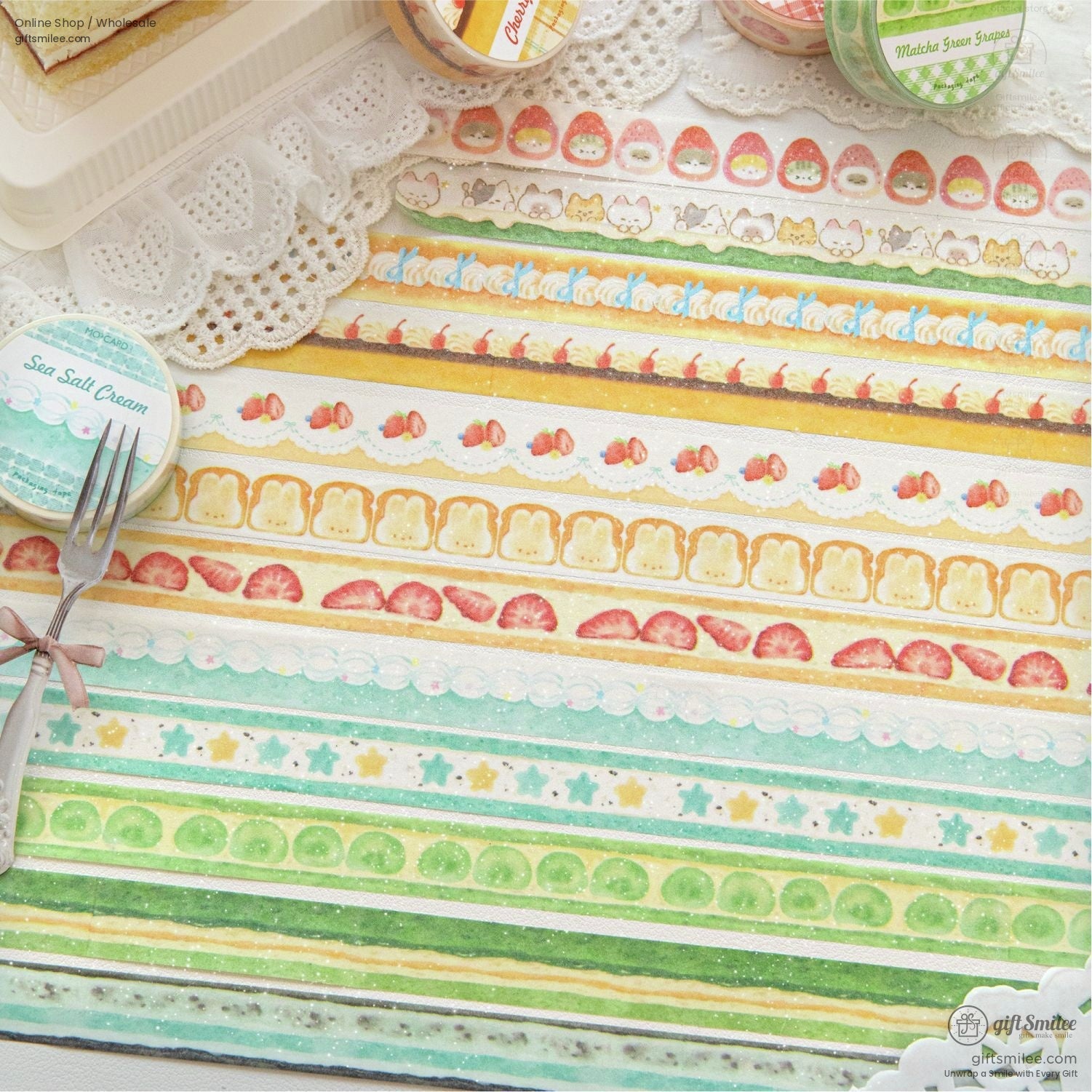 Glitter Washi With Dessert Cat Illustrations Washi Tape | KS-RT-1730