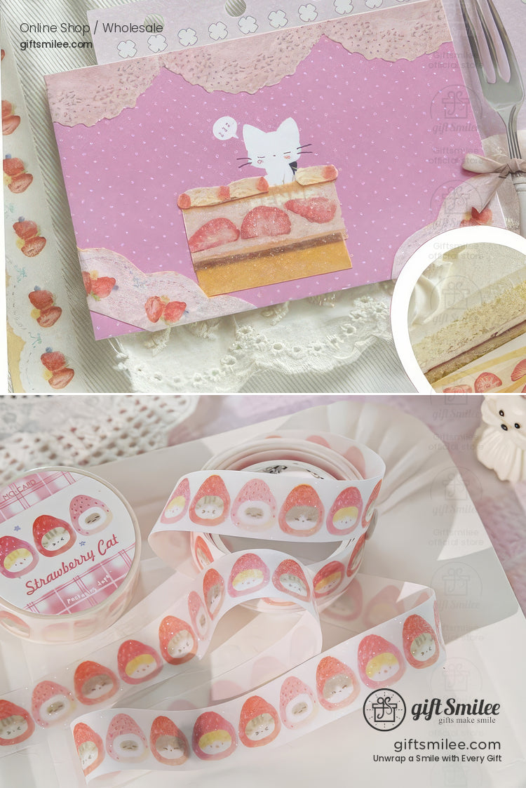 Glitter Washi With Dessert Cat Illustrations Washi Tape | KS-RT-1730