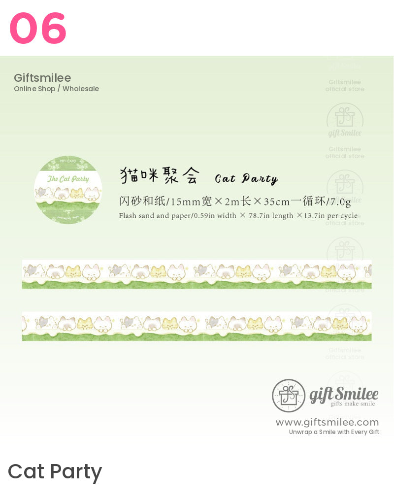 Glitter Washi With Dessert Cat Illustrations Washi Tape | KS-RT-1730