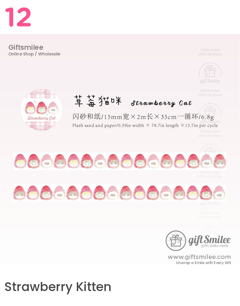 Glitter Washi With Dessert Cat Illustrations Washi Tape | KS-RT-1730