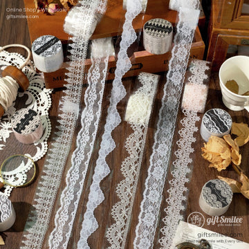 Translucent Pet Lace Border White Print Wide Roll Decorative Tape | KS-RT-1731