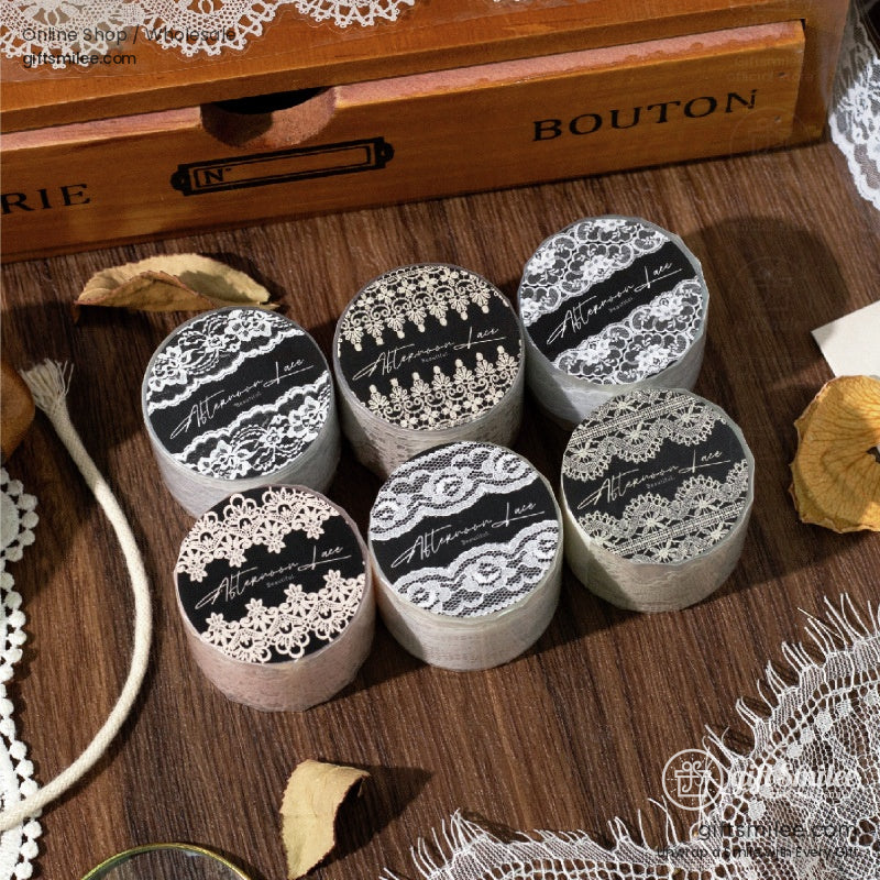 Translucent Pet Lace Border White Print Wide Roll Decorative Tape | KS-RT-1731