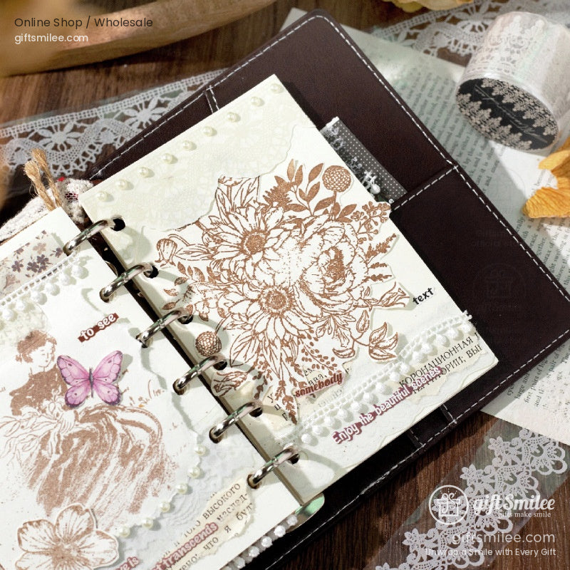 Translucent Pet Lace Border White Print Wide Roll Decorative Tape | KS-RT-1731