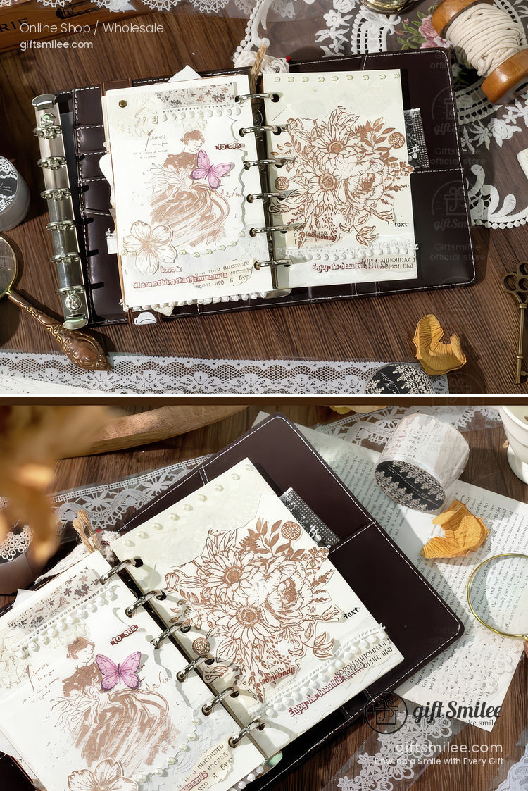 Translucent Pet Lace Border White Print Wide Roll Decorative Tape | KS-RT-1731