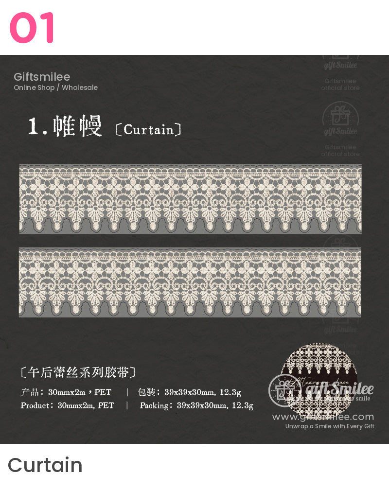 Translucent Pet Lace Border White Print Wide Roll Decorative Tape | KS-RT-1731