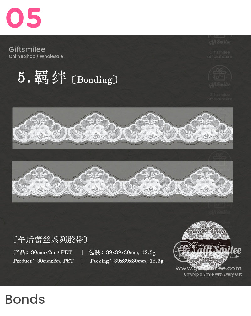 Translucent Pet Lace Border White Print Wide Roll Decorative Tape | KS-RT-1731