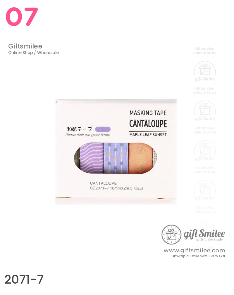 Assorted decorative masking tapes in pastel purple and peach tones with floral dotted and wave patterns 10mm width