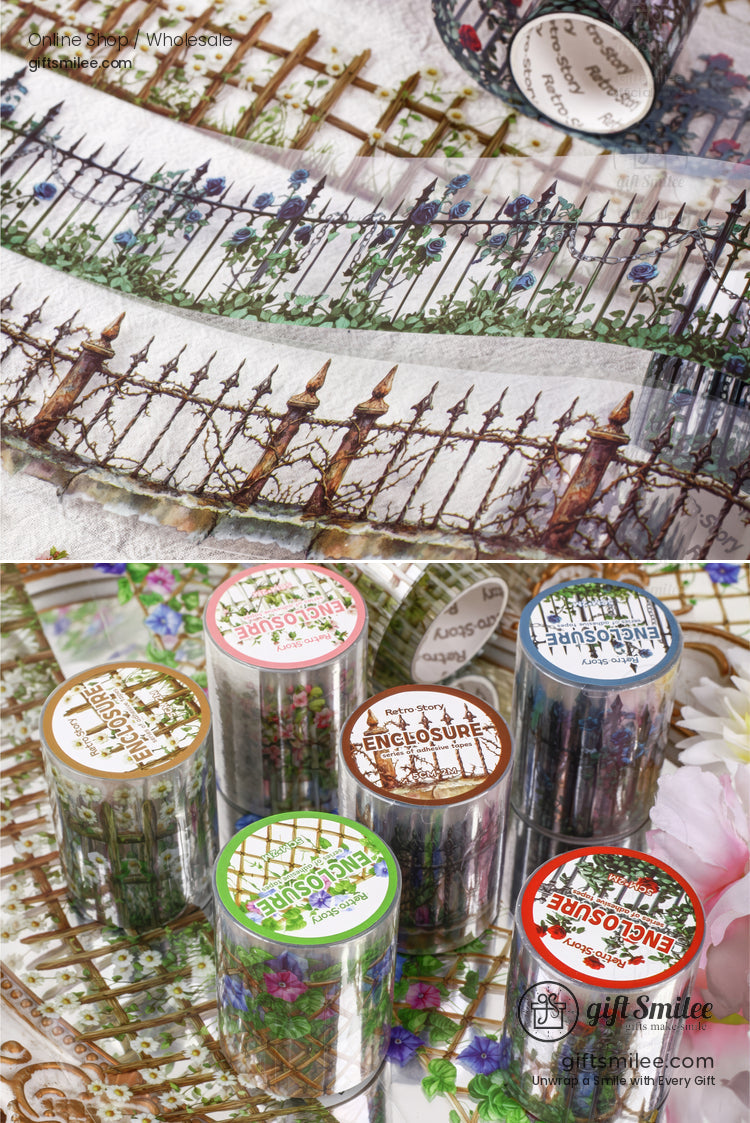 Clear Pet Waterproof With Vintage Fence Florals Decorative Pet Tape | KS-RT-1753