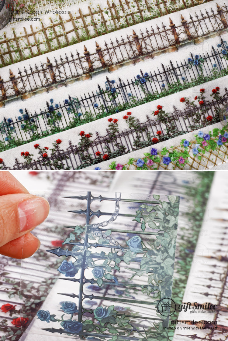 Clear Pet Waterproof With Vintage Fence Florals Decorative Pet Tape | KS-RT-1753