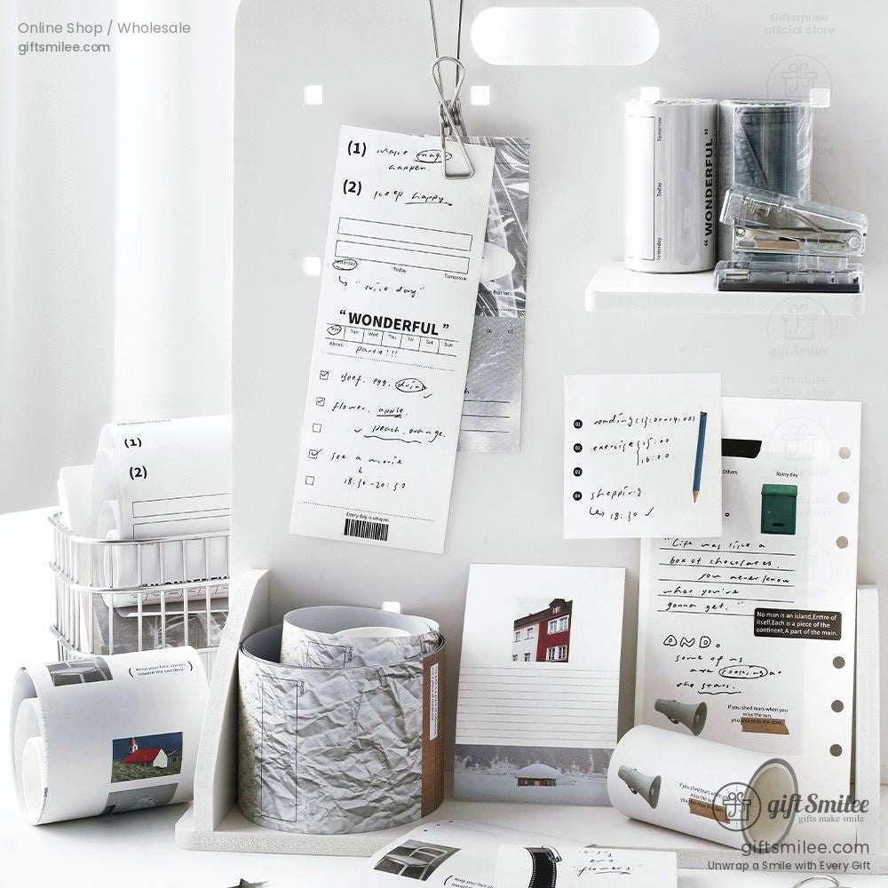 Matte Writable Pet 70Mm × 2M Minimal Collage Prints Washi Masking Tape | KS-RT-1754