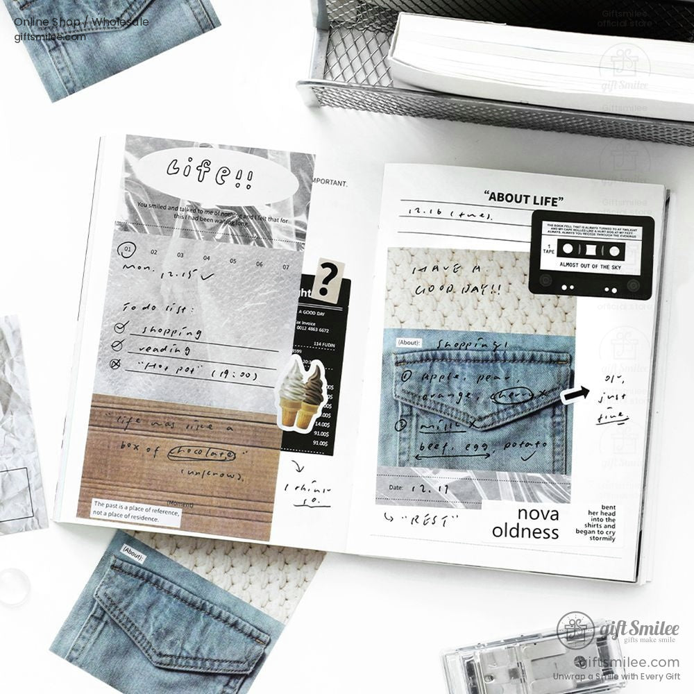 Matte Writable Pet 70Mm × 2M Minimal Collage Prints Washi Masking Tape | KS-RT-1754