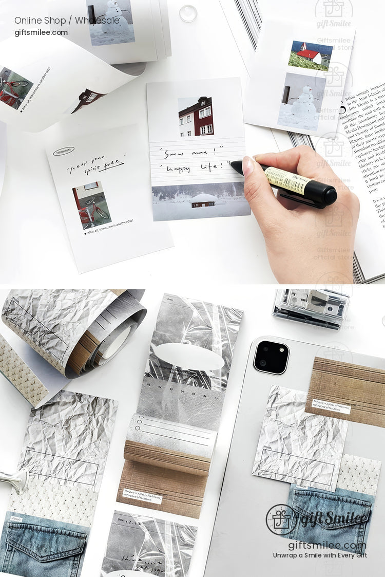 Matte Writable Pet 70Mm × 2M Minimal Collage Prints Washi Masking Tape | KS-RT-1754