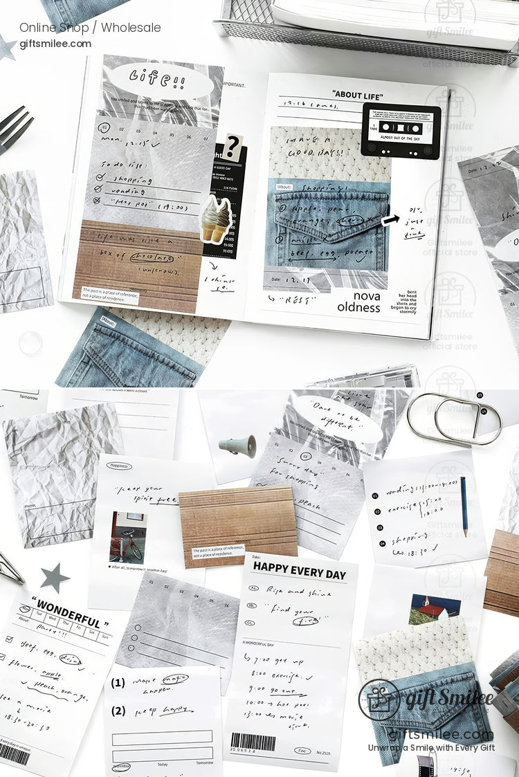 Matte Writable Pet 70Mm × 2M Minimal Collage Prints Washi Masking Tape | KS-RT-1754