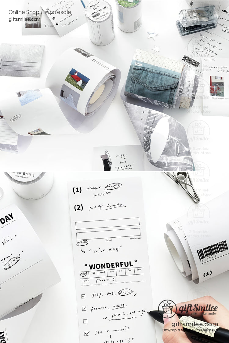 Matte Writable Pet 70Mm × 2M Minimal Collage Prints Washi Masking Tape | KS-RT-1754