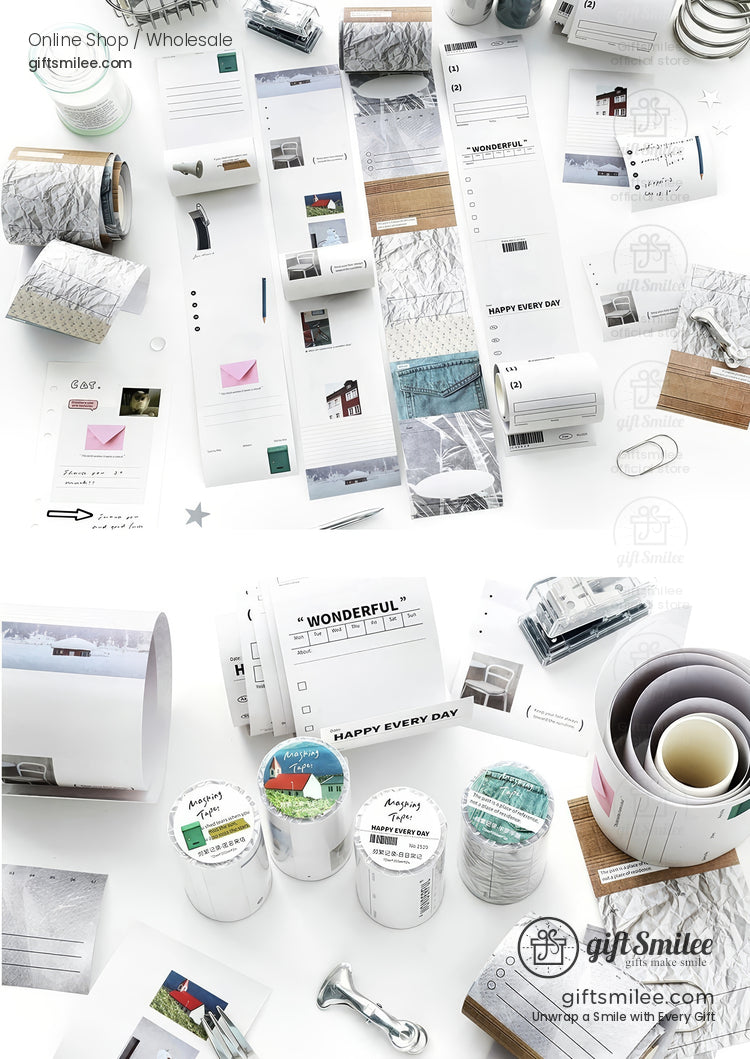 Matte Writable Pet 70Mm × 2M Minimal Collage Prints Washi Masking Tape | KS-RT-1754