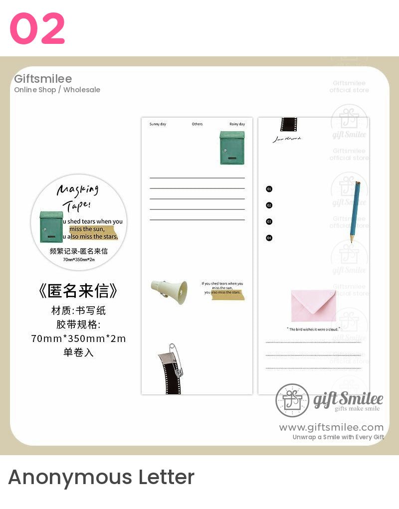 Matte Writable Pet 70Mm × 2M Minimal Collage Prints Washi Masking Tape | KS-RT-1754