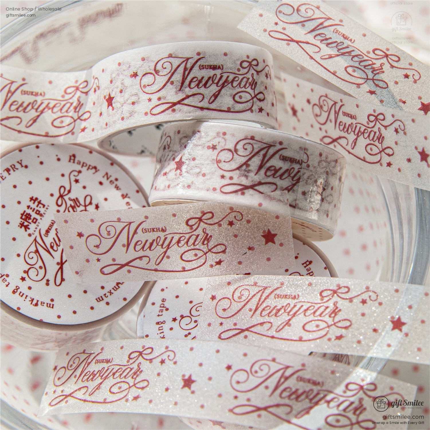 Red Glitter Print Patterned Paper Adhesive Set Washi Tape Set | KS-RT-1758